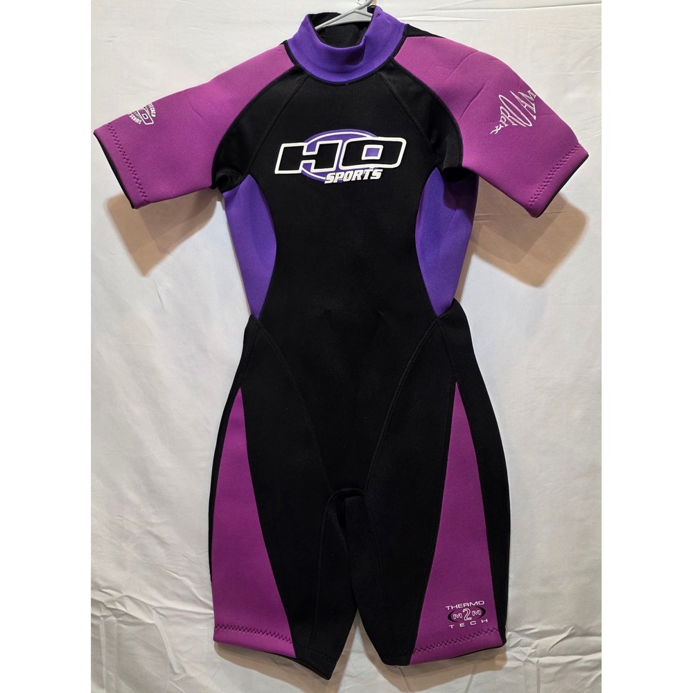 Vintage HO Sports Heat Wave Pro Am Wetsuit Purple Shorty Thermo M2M Tech Womens
